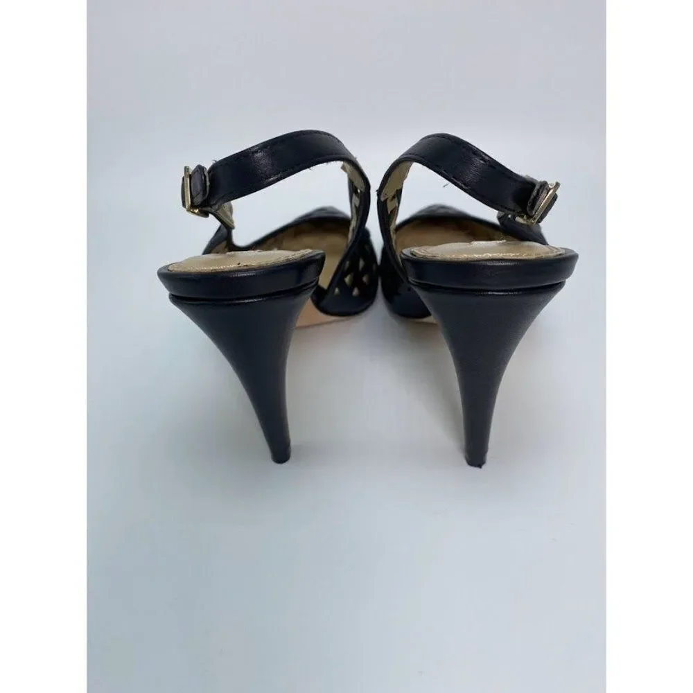 Diane von Furstenberg DVF Addison Black Leather Slingback‎ Heels Shoes Sz 7